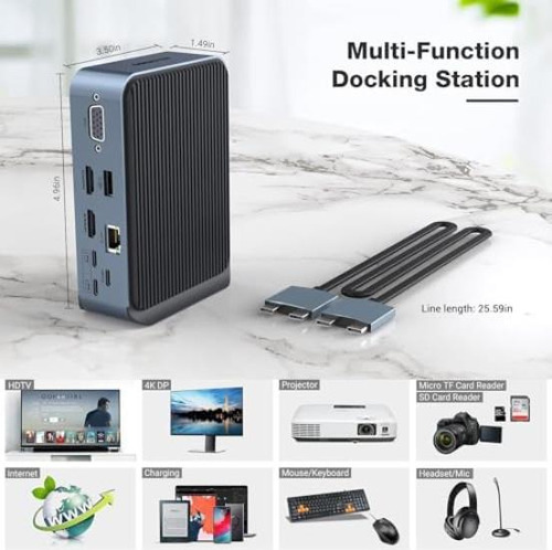 Adaptador Usb C 15 En 2, Concentrador Usb C Para Monitor Dua