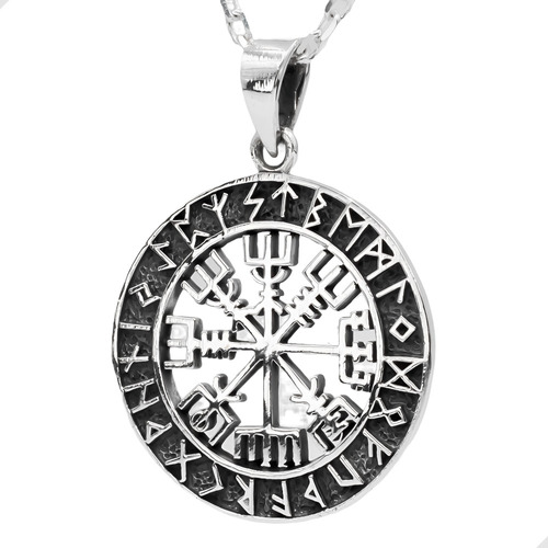 Colgante Vegvísir Nórdico Vikingo En Plata Fina 925 | M137