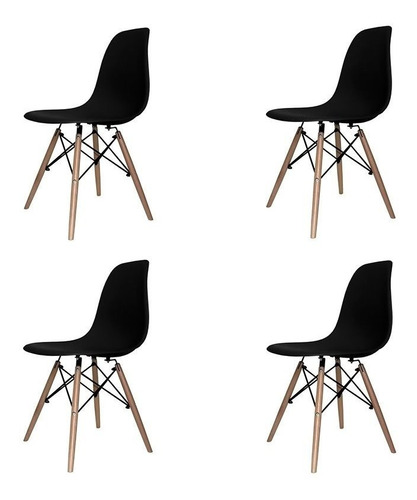 Set 4 Sillas Eames Negras Minimalistas