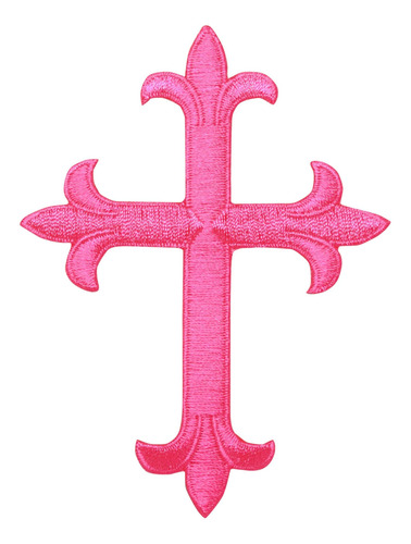 Parche Bordado Para Planchar Diseño Cruz Color Rosa Neon
