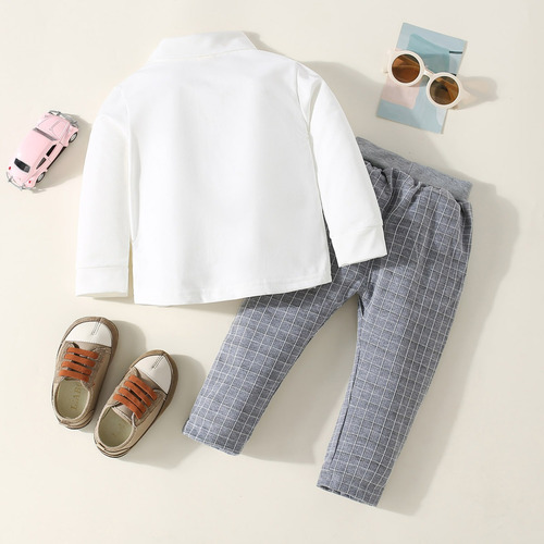 Conjunto Primavera De 2 Pcs Con Camisa Y Pantalón Para Bebé Blanco 2-3 A