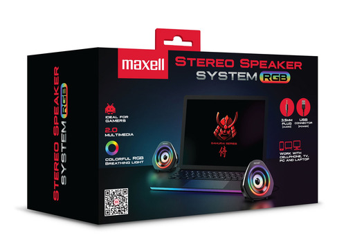 Imagen 2 de 3 de Parlante Gamer Maxell Usb Conexión Usb 3.5mm Negro Luz Rgb