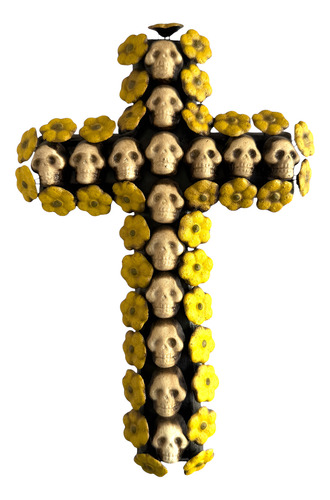 Cruz De Calaveras Artesanal De Barro Para Decoración