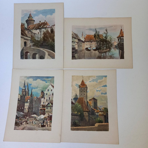 4 Litografías Color Paisajes De Alemania Otto Wiegk  