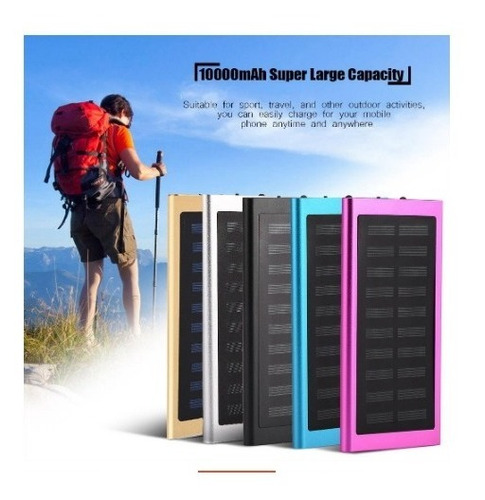 Cargador Solar 10000 Ma 2 Usb Gabinete Metalico Portatil