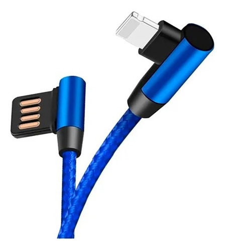 Cabo Usb Em L 90 Graus Para iPhone Lightning Cor Azul (aberto) - 1 Metro