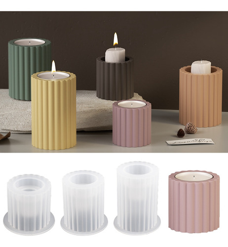 Molde De Silicona Para Candelabro Con Rayas Cilíndricas Quee