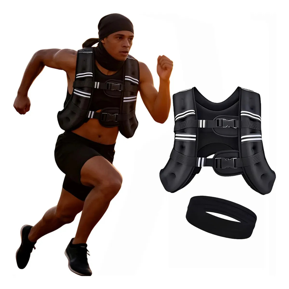 Chaleco de Peso Ajustable Shomodor de 10 kg con Tiras Reflectantes y Banda para la Cabeza