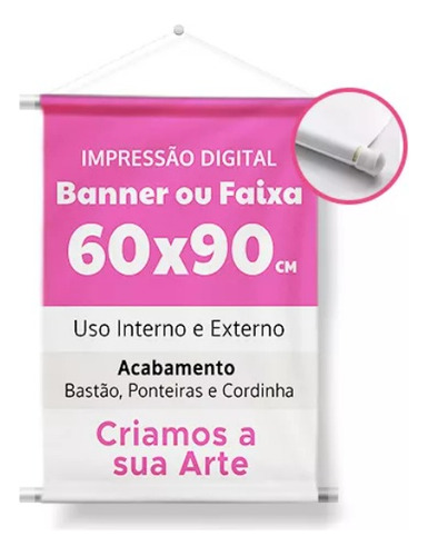 Banner Personalizado 60x90cm Lona Impressa Bastão Completo 