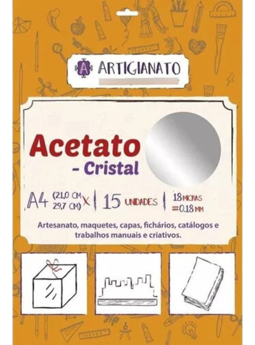 Acetato Cristal A4 0,18 Micras Artigianato 15 Unidades