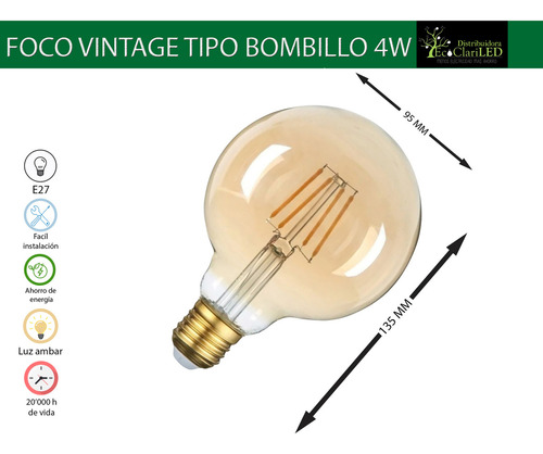6 Pack Foco Led Vintage Tipo Globo 4w E27 Super Diseño Mg