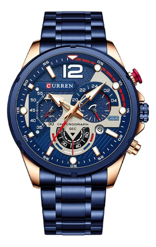 Reloj De Hombre Curren 8395 Cronógrafo Última Moda Azul