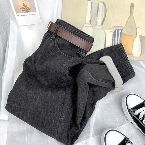 Jeans De Mujer Con Forro Polar De Cintura Alta Y Pierna Rect