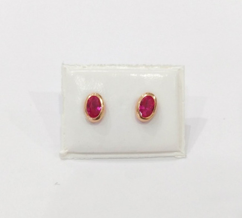 Aros Oro 18k Con Cubic Color Rosa Oval 0,8gr