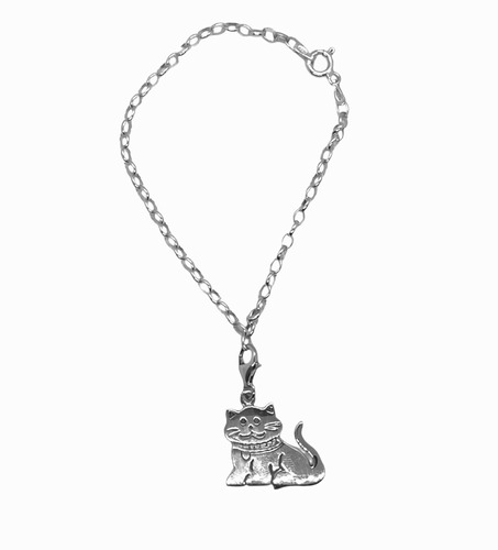 Pulsera En Plata Con Colgante Gato