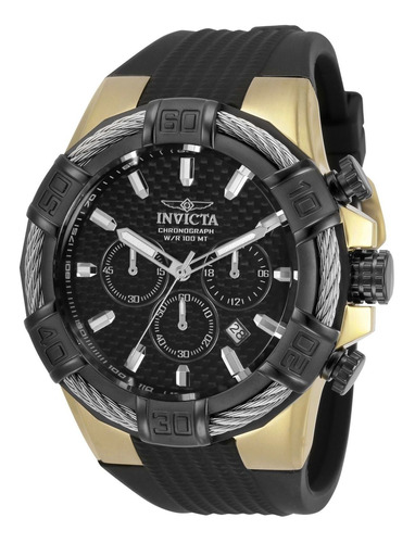 Reloj Invicta Bolt 35086 Black Gold Deluxe Moda Masculina Color de la correa Oro Color del bisel Gris Color del fondo Negro