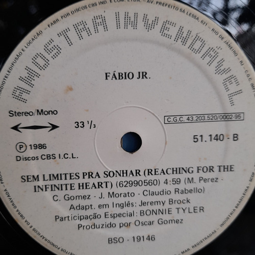 Vinil Lp Fabio Jr Bonnie Tyler Sem Limites Pra Sonhar 33rpm