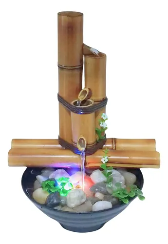 comprar Fonte De Água Bambu Led Lâmpada 3 Quedas Cascata Harmonia