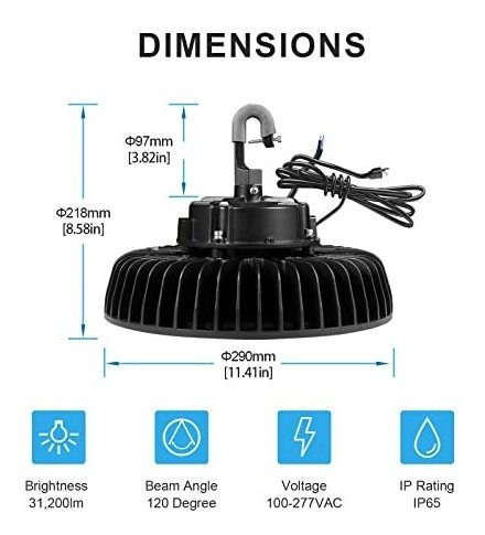 Ufo Luz Led Bahia Lm Regulable Cable Pie Conector Ip Ul