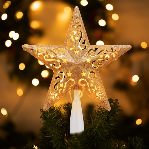Estrella Para Arbol De Navidad Iluminado Led Color Dorado
