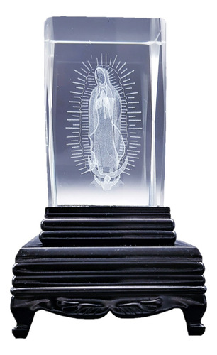 Cubo De Vidrio Grabado Virgen De Guadalupe Y Base De Luz.