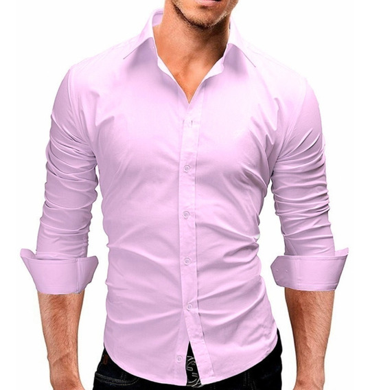 camisa social manga curta rosa