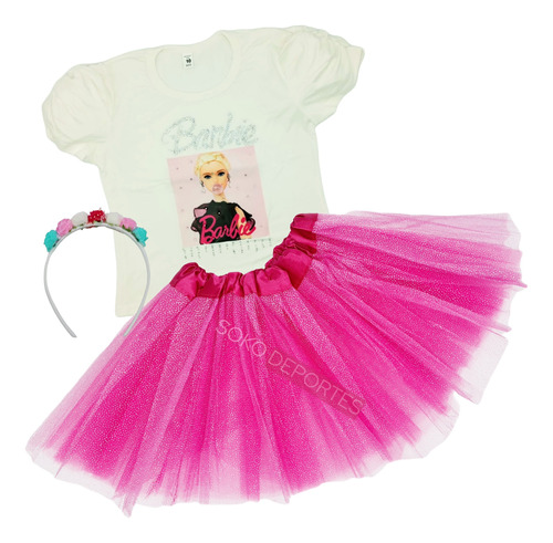  Set Tutu Glitter + Remera Barbie + Vincha