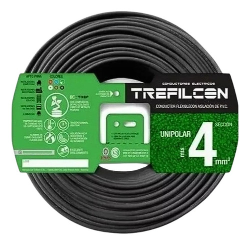 Cable Unipolar 4mm Trefilcon Negro Rollo X 50mts