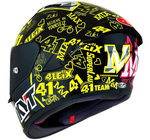 Casco Kyt Nx Race Espargaro 20, color negro/rosa/amarillo, talla 60/L