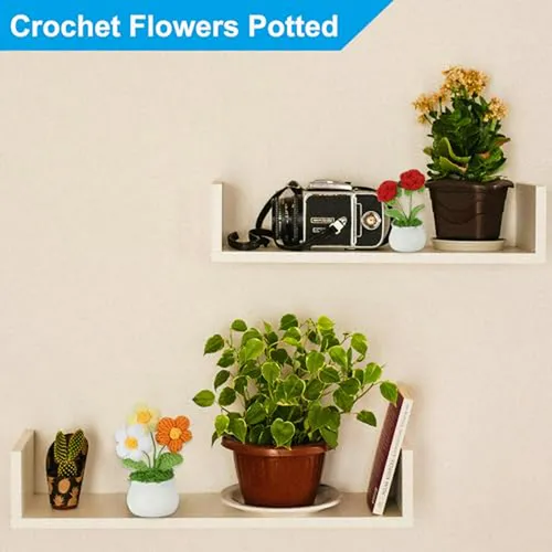 Patikil Flores De Croché En Maceta - 2 Rosas Artificiales De