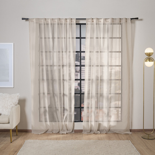 Juego De 2 Cortinas Translucidas Viena Beige Vianney Textura Voile Cortas 1.80m