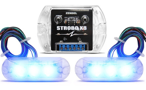 Kit 2 Faróis Strobos Leds Zendel X8 Azul - Resistente À Água