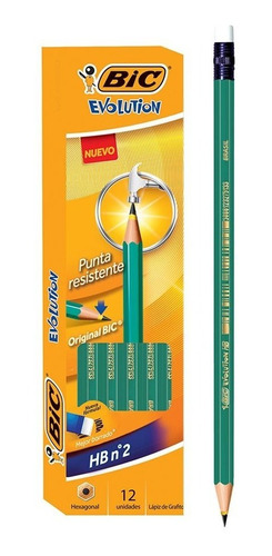 Lapiz Negro Bic Evolution Hb N2 C/goma Resistente Caja X12