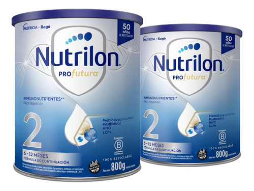 Leche En Polvo  Nutrilon Profutura 2 En Lata 800g Pack X 2 