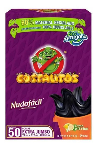 Bolsas Para Basura Costalitos Bio Extra Jumbo 50 Pzas Color Negro