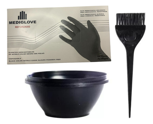 Combo Para Tintura Guantes Mediglove Ref + Bowl + Pincel