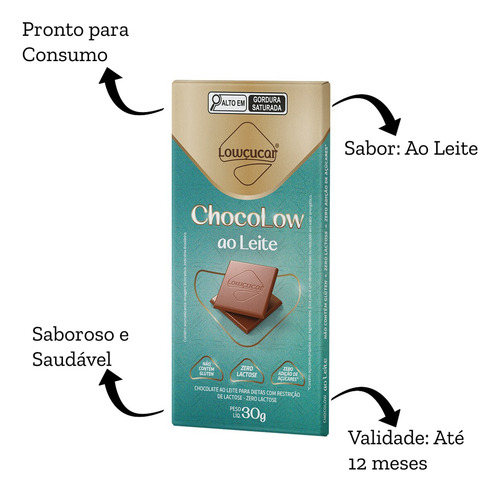 Chocolate Chocolow Ao Leite Zero Lactose 30g Kit Com 10