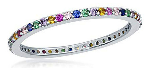Anillos - Sterling Silver 2mm Rainbow Cz Eternity Band Ring