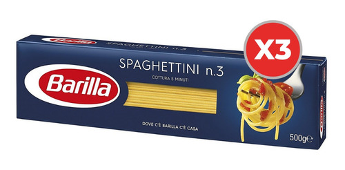 Fideos Barilla Spaghettini Nº 3 500 Gr Origen Italia Pack X3