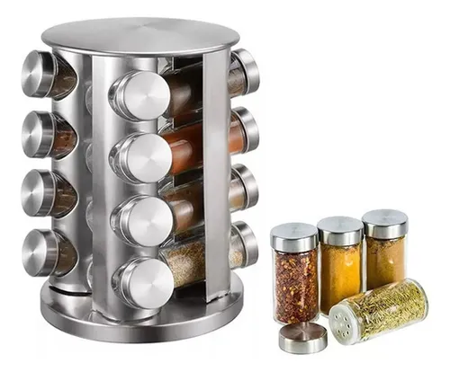 Especiero 16 Frascos Redondo Garageimpo Giratorio Acero Inoxidable Cocina