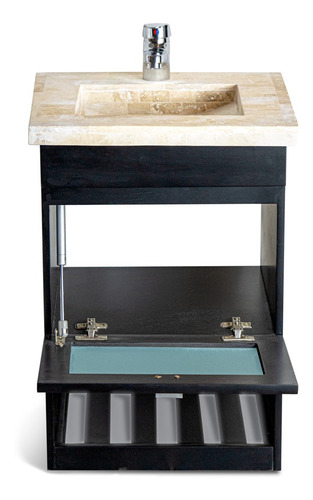 Imagen 5 de 9 de Vanitory Colgante 40cm Madera Bacha Travertino