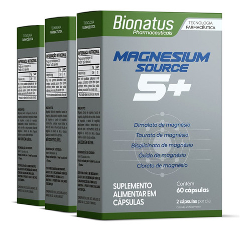 3x Magnesium Source Magnesio Puro 900mg 60caps Bionatus