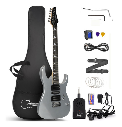 39 Inch Guitarras Baratas Kit De Guitarra Eléctrica Acustica Color Plateado Material Del Diapasón Maple Orientación De La Mano Diestro