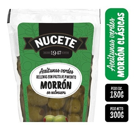 Imagen 2 de 3 de Combo Aceitunas Verdes Rellenas Doypack Nucete 300 Gr X 3