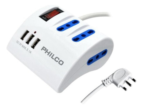 Alargador Enchufe 3t + 3 Usb Zapatilla 1.5m Philco Blanco