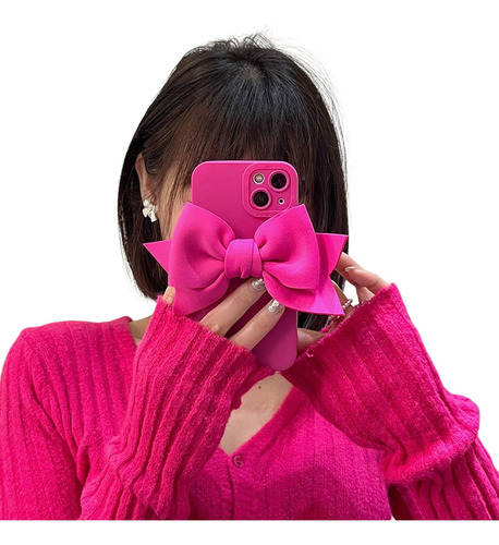 Imagen 7 de 8 de Funda De Goma Con Moño Para iPhone + Mica Protectora Mujer