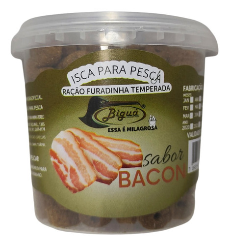 Ração Furadinha De Pesca Em Pesqueiro Sabor Bacon 90g Biguá