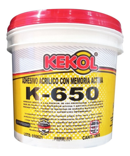 Pegamento De Memoria Kekol K650 Piso Vinilico 4kg Cola