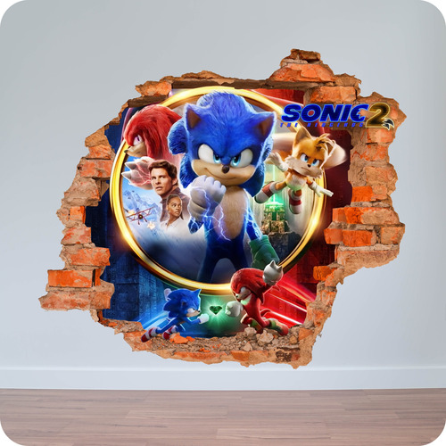 Vinilo Pared Rota 3d Sonic 2 The Hedgehog 100x100