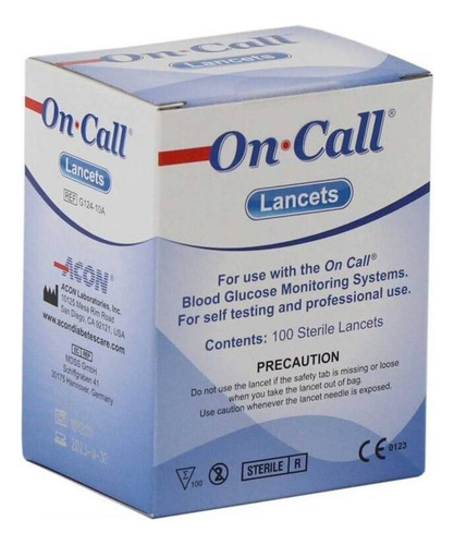 On-calls Lancetas P/glucómetro 30g (0.30mm) C/100pzs Color Azul Acero